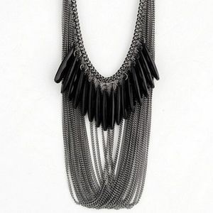 Multi-layer black gunmetal and facet drop necklace